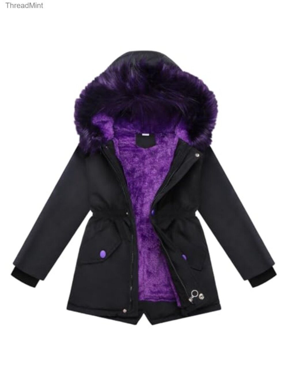 Kids Heavyweight Quilted Winter Puffer Jacket Zip-Up with Faux Fur Hood